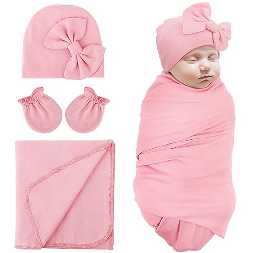 DRESHOW Baby Pucktuch Baby Decke Neugeborenen Swaddle Pucksack mit Baby Fäustlingen Bogen Mütze
