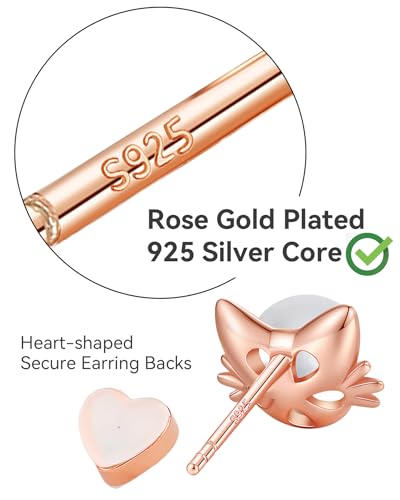 PANSTAR Hypoallergenic 925 Sterling Silver Pearl Cat Earrings for Women - Cute Dainty Cat Stud Earrings, Valentine’s & Mother’s Day Gift with Box2