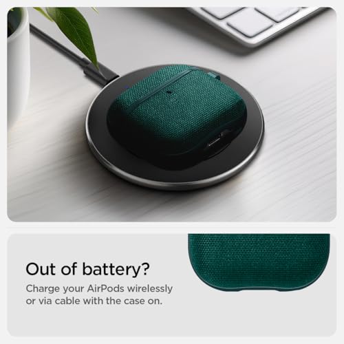 Image of Spigen Urban Fit Designed for AirPods 4 Case (2024) Premium Fabric Cover with Carabiner Key Chain - Midnight Green