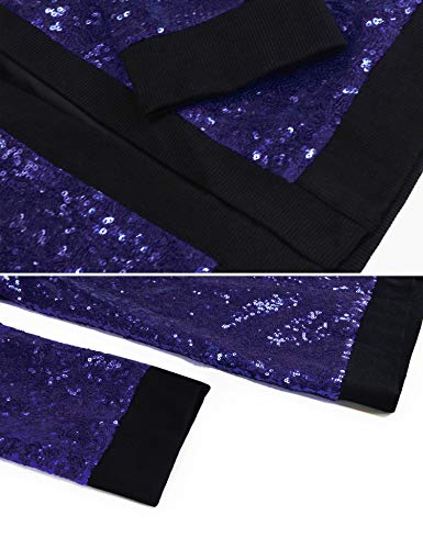 Image of Pacinoble Mens Cardigan Sparkle Sequin Open Front Coat Long Sleeve Bomber Jacket with Ribbed Cuffs (Purple S)