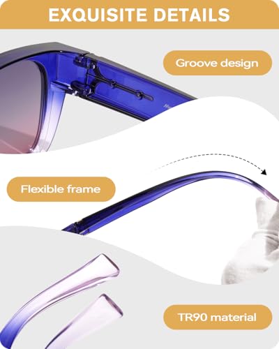 Meeloog Polarized Fit Over Glasses Sunglasses for Women UV Protection, Trendy Square Wrap Around Shades for Driving Riding4