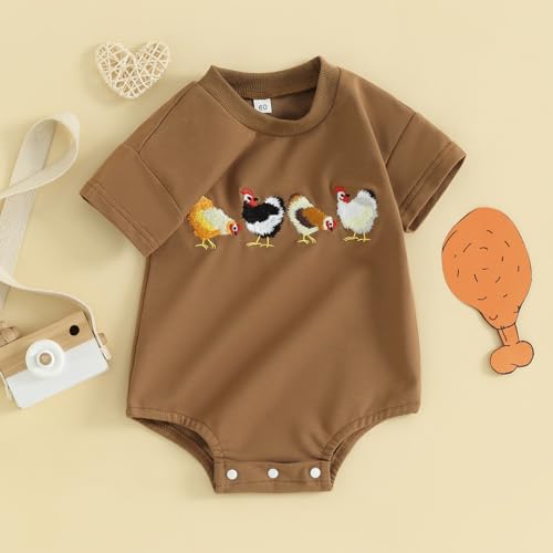 FIOMVA Baby Boy Girl Farm Outfit Embroidery Onesie Bubble Romper Short Sleeve Bodysuit Shirt Newborn Summer Clothes3