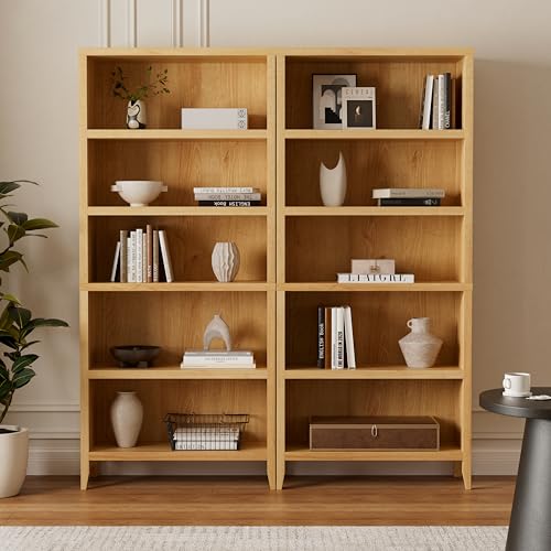 Image of EYYTHUNG 71 inch Tall Bookshelf, 5 Tiers Farmhouse Floor Standing Display Storage with Adjustable Shelf, Wooden Open Bookcase Home Decor Organizer, Large Modern Book Storage Shelf, Natural Oak