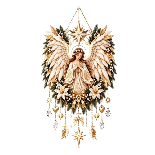 Golden Wing Angel Christmas Ornament, LED Stained Glass Suncatcher Decor，A - image 6