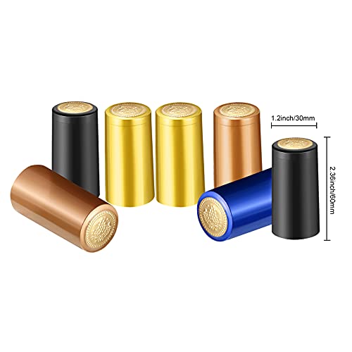 Image of Blulu 200 Pcs Wine Sealer for Bottles PVC Heat Shrink Capsules Bottle Caps for Wine Making Cellars and Home Use (Black,Navy Blue,Gold,Rose Gold)