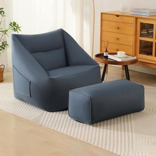BotYcht Funda Sillón Puff(sin Relleno), Cubierta de Puf Bolsa de Frijol de Microfibra de Cuero para Adolescentes y Adultos,Azul,Rectangular