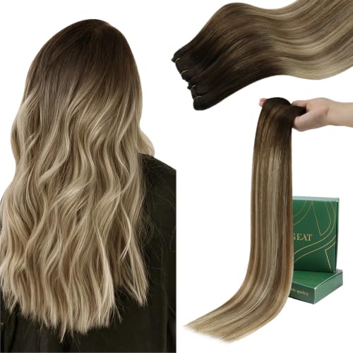 Ugeat 22 Inch Sew in Hair Extensions Real Human Hair Balayage 100g Reusable