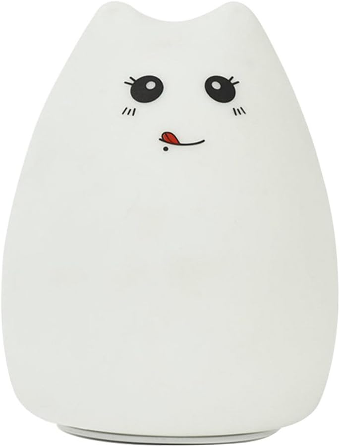 Children Night Light LED Cute Cat Silicone Lamp, Portable Multicolor Kids Bedside Lights, USB Rechargeable Warm White/7-Color Changing Sensitive Tap Control Night Light for Baby Bedroom Birthday Gift