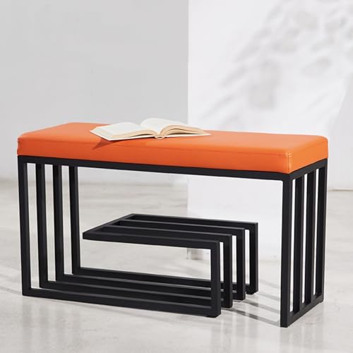 Banc rangement chaussures métal orange robuste assise 150 kg