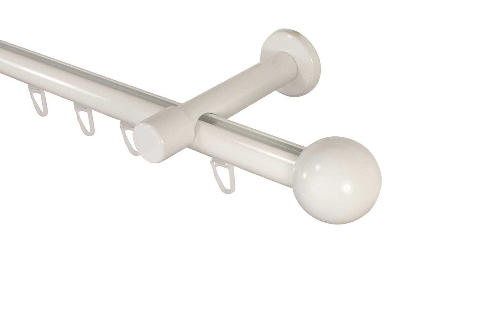 iso-design Gardinenstange Innenlauf 1-läufig weiß aus Aluminium, Endstück Kugel, 180 cm