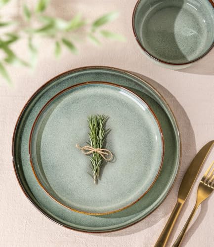Image of GBHOME Ceramic Dinnerware Sets for 4, 12 Pieces Stoneware Plates and Bowls Sets, Scratch Resistant Dishes, Dishwasher & Microwave Safe, Reactive Glaze