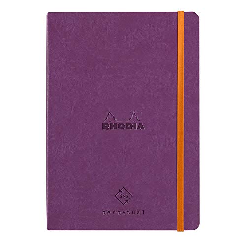 Rhodia 117190C – Cuaderno Flexible – Agenda Perpetual – A5 – 128 Páginas – Papel Clairefontaine Marfil 90 G – Index, Cierre Elástico, Tapa De Piel Sintética – Colección Rhodiarama