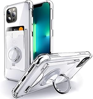 Shields Up Designed for iPhone 13 Pro Max Case, Wallet Minimalist Case with Ring Kickstand and Card Holder, Transparent Slim Shockproof TPU Bumper Cover for Apple iPhone 13 Pro Max 6.7 inch- Clear