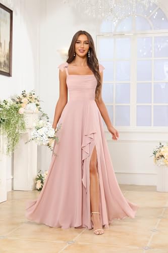 VGZ Spaghetti Straps Bridesmaid Dresses for Women Chiffon Long A Line Formal Evening Gown with Slit2