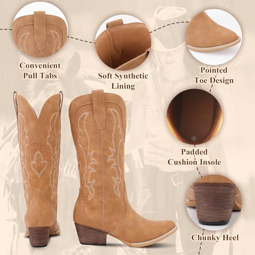 RLW Cowboy Boots for Women Cowgirl Boots Classic Knee-High Western Boots Pointy Toe with Comfortable Chunky Heel2