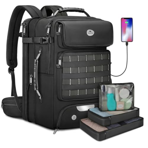 MATEIN Erweiterbar Reiserucksack 55x35x25 mit Schuhfach, 50L Groß Laptop Rucksack 17,3 Zoll mit USB Ladeanschluss Diebstahlsichere Tasche, Handgepäck Rucksack Herren mit 3 Packing Cubes, Schwarz