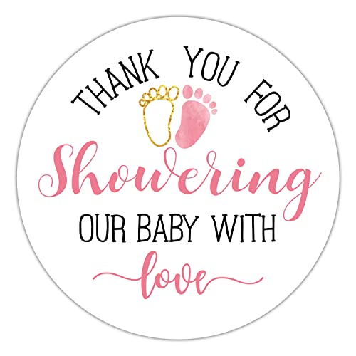 Pink Baby Shower Stickers - Thank You Favors for Girls, 2 Inch, Pack of 50