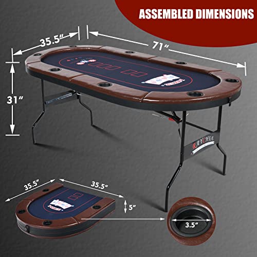 Raychee 8 Player Foldable Poker Table, Texas Holdem Table, Folding Leisure Game Table, Portable Casino Table For Game Room With Padded Rails And Cup Holders (Brown, 71 Inch) #TOP5