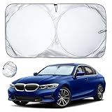 EcoNour Car Windshield Sun Shade with Mirror Cut | Sunshade for Car Windshield for Sun,Heat,UV Rays, 240T Polyester Windshield Shade Foldable for SUVs, Sedans, Coupe, Hatchbacks | Medium (64' x 32')