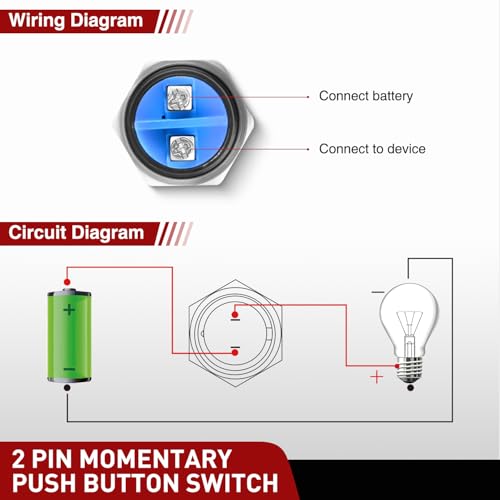 Image of Nilight 19mm Momentary Push Button Switch 2PCS | 12V Waterproof Black Metal Round Starter Power Switches 2 Pin Screw Terminal for Car Truck Horn Boat Marine RV Vehicle