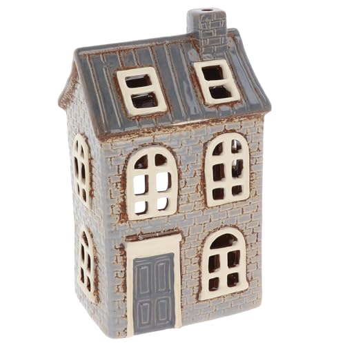 Shudehill Giftware Village Pottery - Portavelas de cerámica con diseño de Casas de ladrillo, Color Gris Neutro, Castillo de Azulejos, Lila o casa de Dormitorio (ladrillo Lila)
