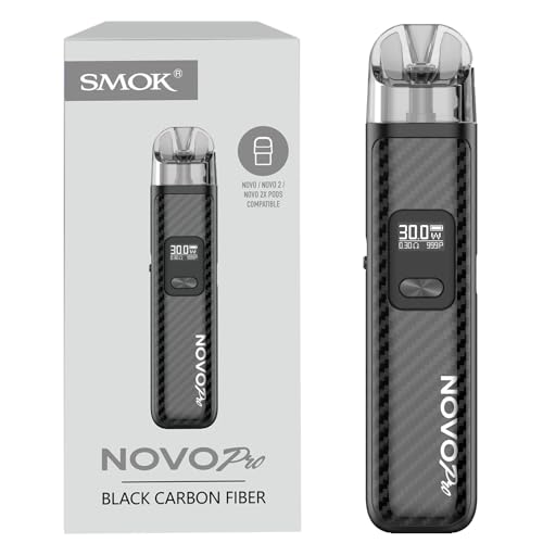 SMOK Novo Pro Kit Vape Built in 1300mAh Battery 3ml Novo Pod Fit Novo/Novo 2/Novo 2X Cartridge (Auto Draw/Button) DTL MTL E Cigarette Vaporizer (Noir Fibre de carbone)