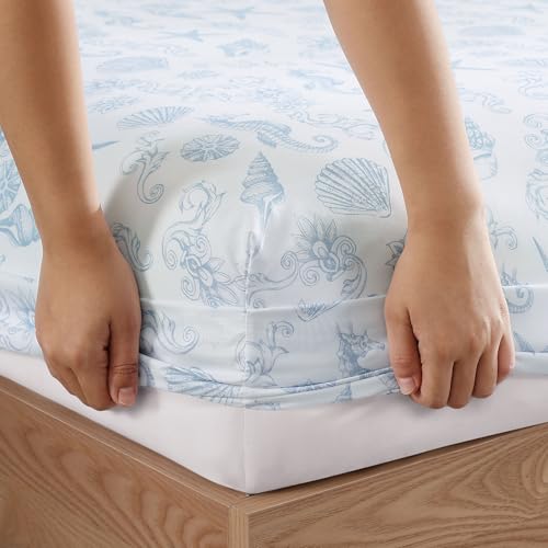 Image of Caribbean Joe Queen Coastal Print Microfiber Sheet Set, Coastal Brocade
