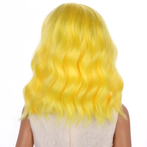 Image of PATTNIUM Kids Yellow Wig Short Curly Wavy Light Yellow Bob Wigs for Girls Cosplay Party Heat Resistant Synthetic Hair Wigs
