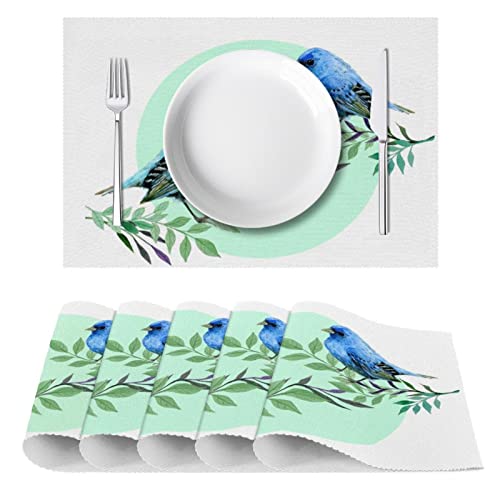 Lot de 6 sets de table oiseaux bleus antidérapants pour table à manger rectangulaire - 3