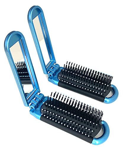 2 Brosses Pliables Bleues ALAZCO avec Miroir Format Poche Voyage