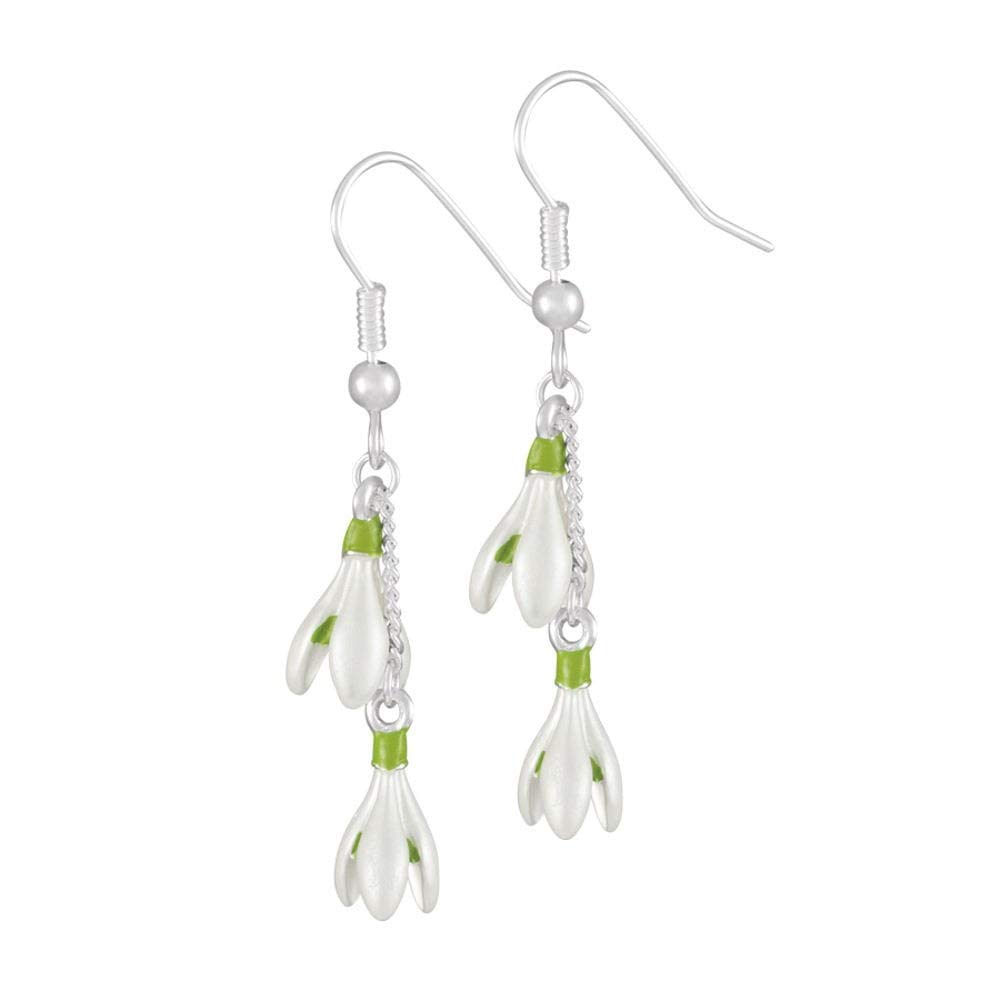 Spring Snowdrop White Enamel Silver Tone Drop Pierced Earrings White 4.5