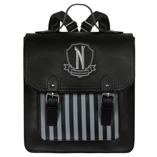 Addams Gothic Faux Leather Backpack Black fashion Back pack
