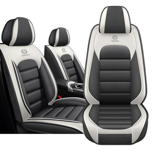 Image of Car Seat Covers for Chevy Chevrolet Trax 2024-2025, Nappa Leather Front Seat Cover Full Coverage Seat Protectors Waterproof Cushion (Gray White,2 Seats Standard)