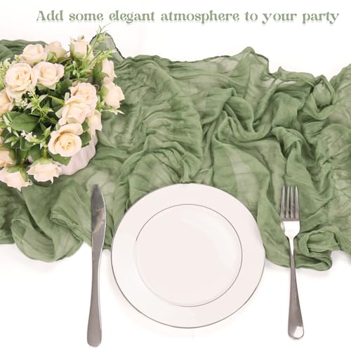 10 Pack Sage Green Cheesecloth Table Runner 10FT Boho Gauze Fabric Table Runner Vintage Rustic Sheer Runners for Wedding Party Bridal Baby Shower Long Table Decorations by HAISIWLKJ - Used condition - Image 5