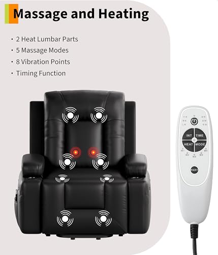 Image of Garvee Oversized Power Lift Recliner Chair - Heat and Massage, PU Leather Electric Lift Recliner for Elderly & Mobility Impaired, Adjustable Back and Legs, Heavy Duty Lift Chair for Seniors