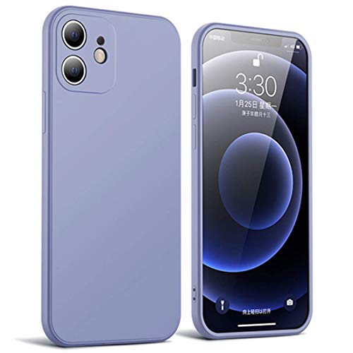 iBetterLife Compatible with iPhone 12 Case Camera Lens Protector Liquid Silicone Gel Rubber Phone Cases for Cover Women 6.1â€ Full Body Slim Soft Microfiber Lining Protective Case, Lavender Grey