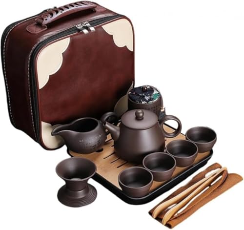 Xiraivke和風中国茶具セット 陶器製急須・ティーカップ・茶こしセット 旅行お出かけ用マルチティーセット 専用収納バッグ付き?