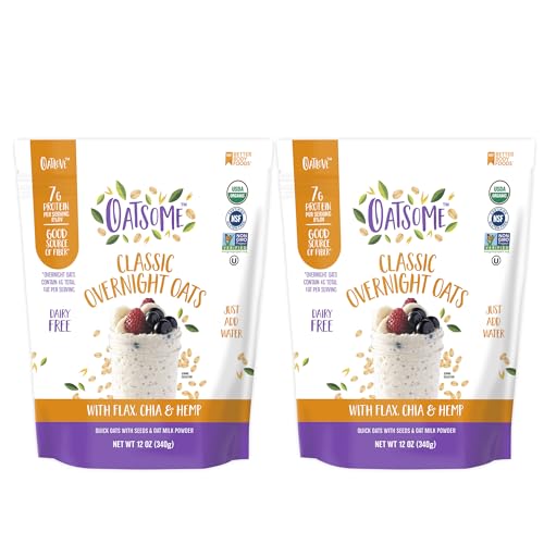 Image of Oatsome Organic Overnight Oats with Chia, Flax, & Hemp, Gluten-Free Oatmeal with 7g of Protein, 12oz Bag (Pack of 2)
