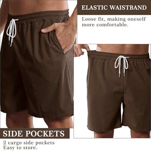 Image of Mens Corduroy Shorts Cotton Blend Lightweight Soft Summer Shorts Elastic Waist Beach Casual Short for Men with Pockets
