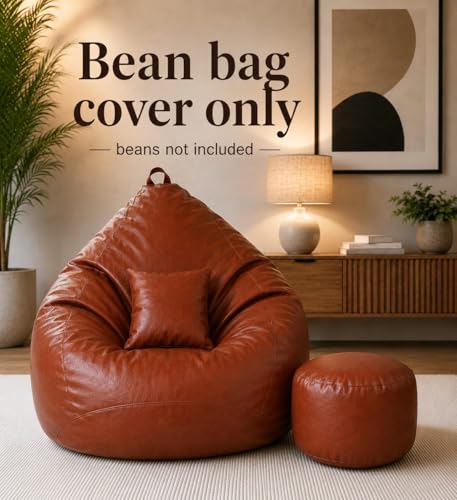 Image of Mansu 4XL Bean Bag Cover with Footrest & Cushion (Without Beans) (4XL) (Tan)