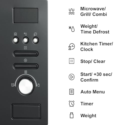 SMETA Integrated Microwave with Grill 800W Built in Microwave 20L with 8 Auto Menus, Child Lock, Weight/Time Defrost function, Easy Open Door, Quick Start - Black - Image 6