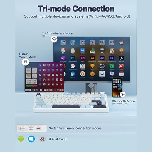 Image of Aula F75 75% Wireless Mechanical Keyboard | Hot Swappable | Pre-lubed Linear Switches | RGB Backlit | 2.4GHz /Type-C /Bluetooth Gaming Keyboard (Ice Blue, Ice Vein Switch)