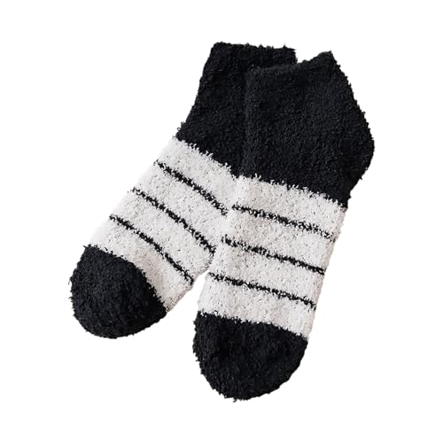 Calcetines de terciopelo para mujer, diseño de letras a rayas, calcetines de terciopelo grueso para dormir, calcetines de terciopelo coral, para enfermos, Negro, talla única