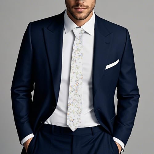 Image of Cotton Floral Ties for Men 2.76 inch Men's Skinny Tie Linen Flower Printed Neck Tie for Wedding Dating Party