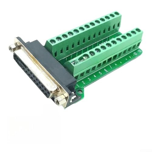 DB25 - Adaptador hembra a bloque de terminales con conector de terminal de tornillo de señal de 25 pines, espaciado de 5 mm, contactos de cobre completos, base aislada