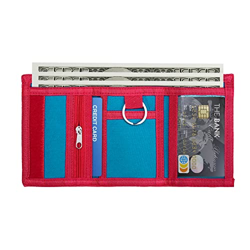 Image of AI-DEE RFID Trifold Canvas Outdoor Sports Wallet for Kids - Front Pocket Wallet with Magic Sticker (Red2)
