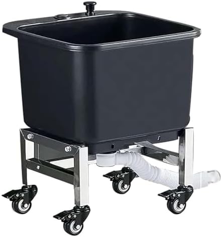 Commercial Plastic Mop Sink with Rollers and One Click Drainage for Easy Cleaning in Bathroom Kitchen Restaurant,Black-40x40x50cm