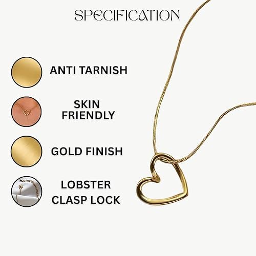 Image of Open Heart Pendant Necklace for Women & Girls | Anti Tarnish Stainless Steel Gold Finish Chain | Stylish Minimal Jewellery Gift | Accessories