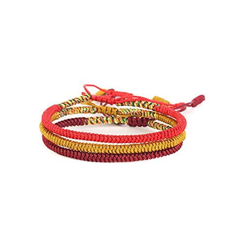 COLORFUL BLING Handmade Weave Tibetan Buddhist Woven Knots Bracelets Mens Womens Lucky Red String Bracelets for Protection Jewelry