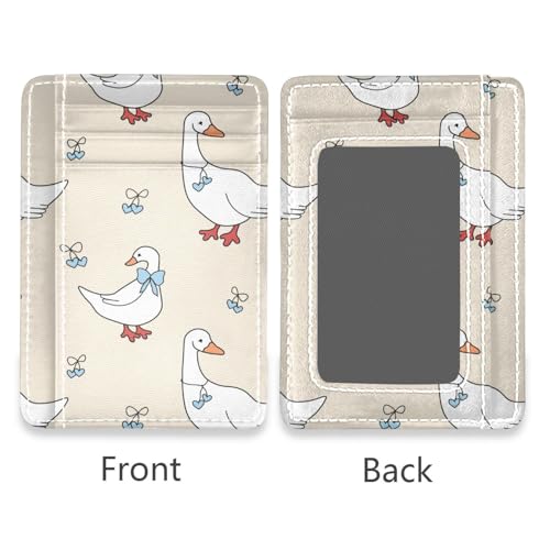 OTVEE Goose Blue Hearts and A Bow Slim Minimalist Front Pocket RFID Blocking Leather Wallets for Men Women2